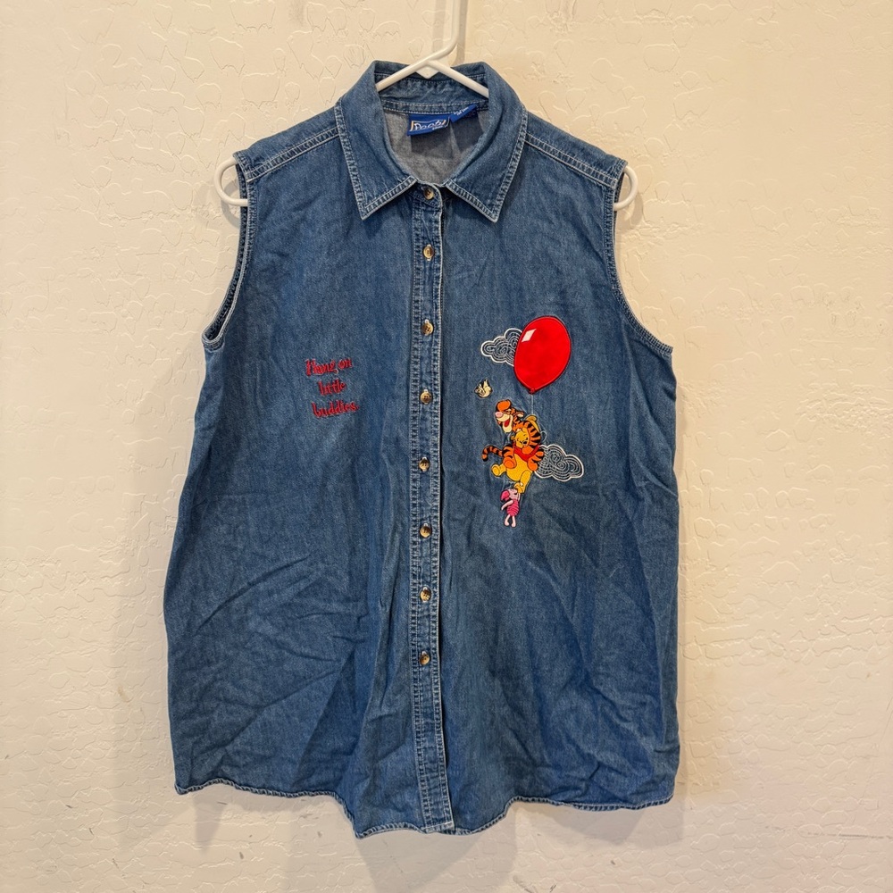 Vintage Pooh Sleeveless Shirt Womens Medium Cotton Embroidered Disney
